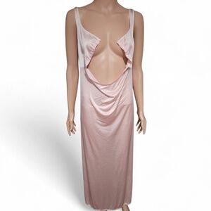 Vintage VASSARETTE Blush Pink Satin Chemise Slip Nightgown Front Cut-Out Size SM